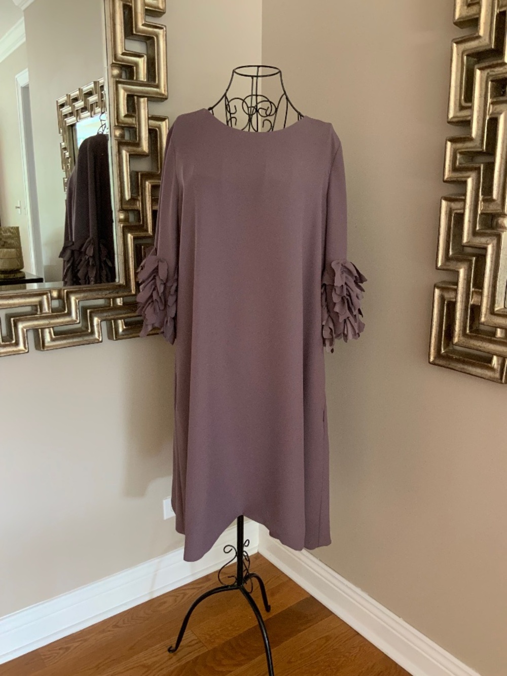 Catherine Regehr  Lavender  Boat Neck Shift Dress 3/4 Spiral Sleeve Sz XL/XXL
